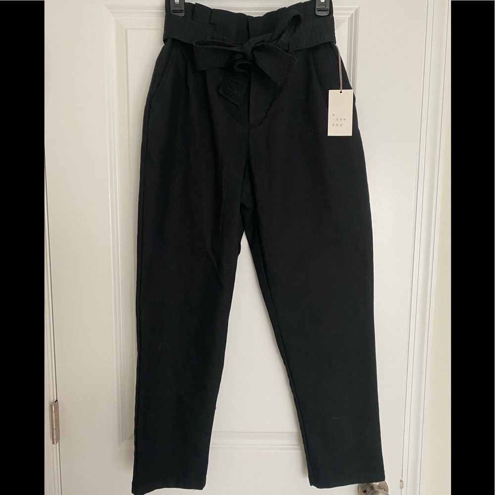 High-waisted belted paper bag pants